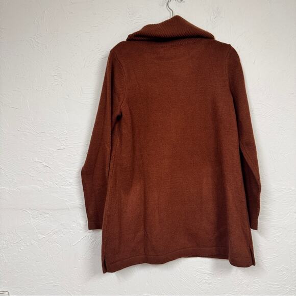 Logo Lori Goldstein Brown Animal Print Trim Cowl Neck Tunic Sweater Womens S - Picture 8 of 9